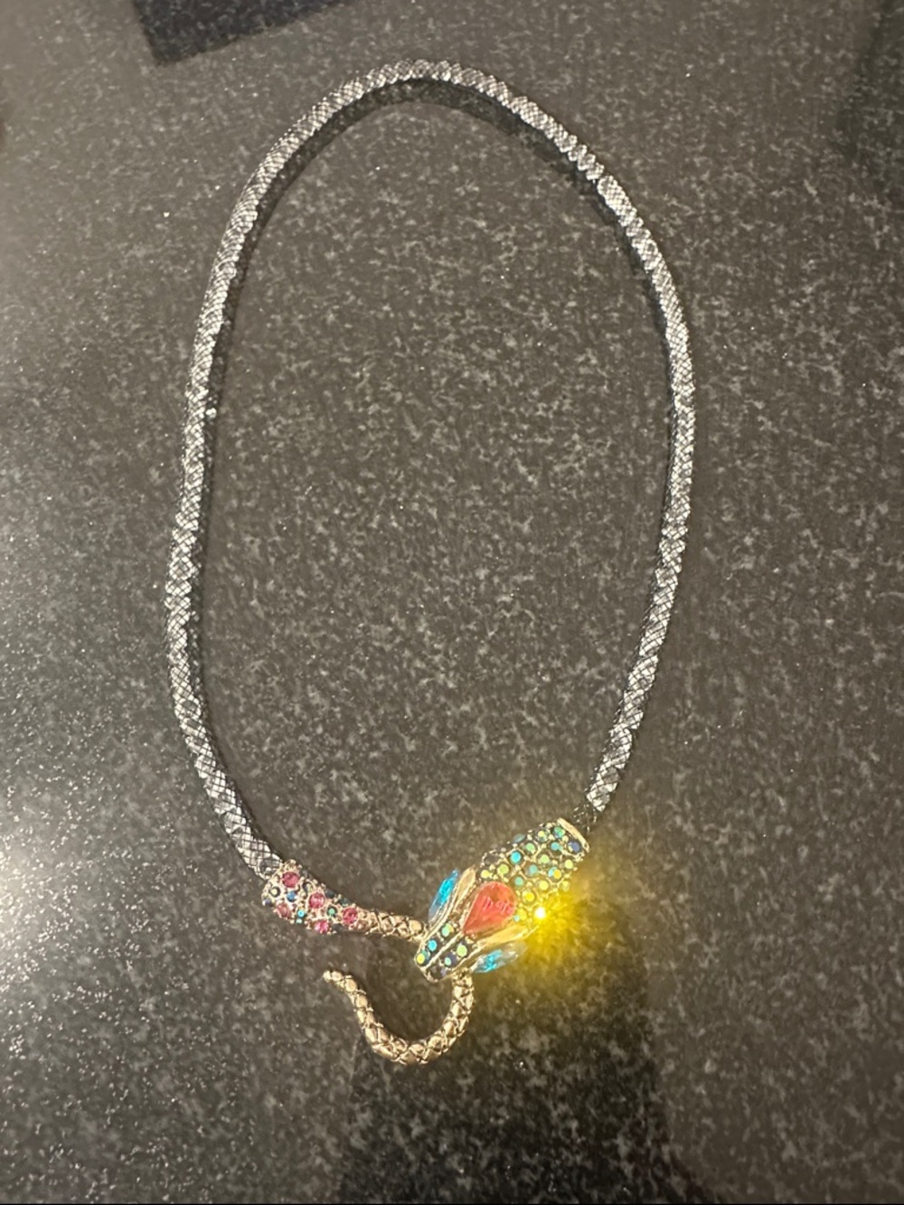 Betsey Johnson Silver Snake Pendant Necklace with Multicolor Crystals
